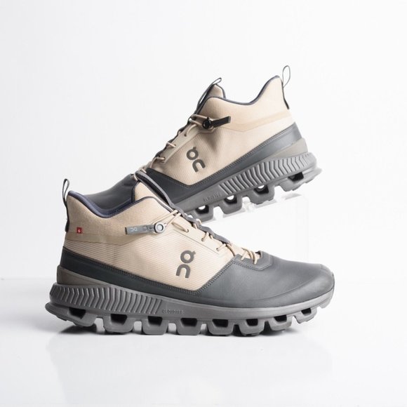 On Running Shoes - ON Cloud Womens Hi Top Vegan Running Sneakers Sand Gray Hiking US 10 EU 42
